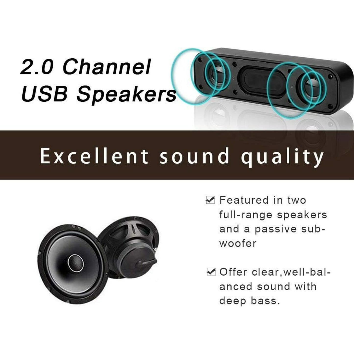 USB Computer Speaker,USB Powered Mini Soundbar Speaker,Laptop Stereo Speakers with Space Saving Design for Computer Laptop Desktop PC Dorm Offce Desk Restaurant