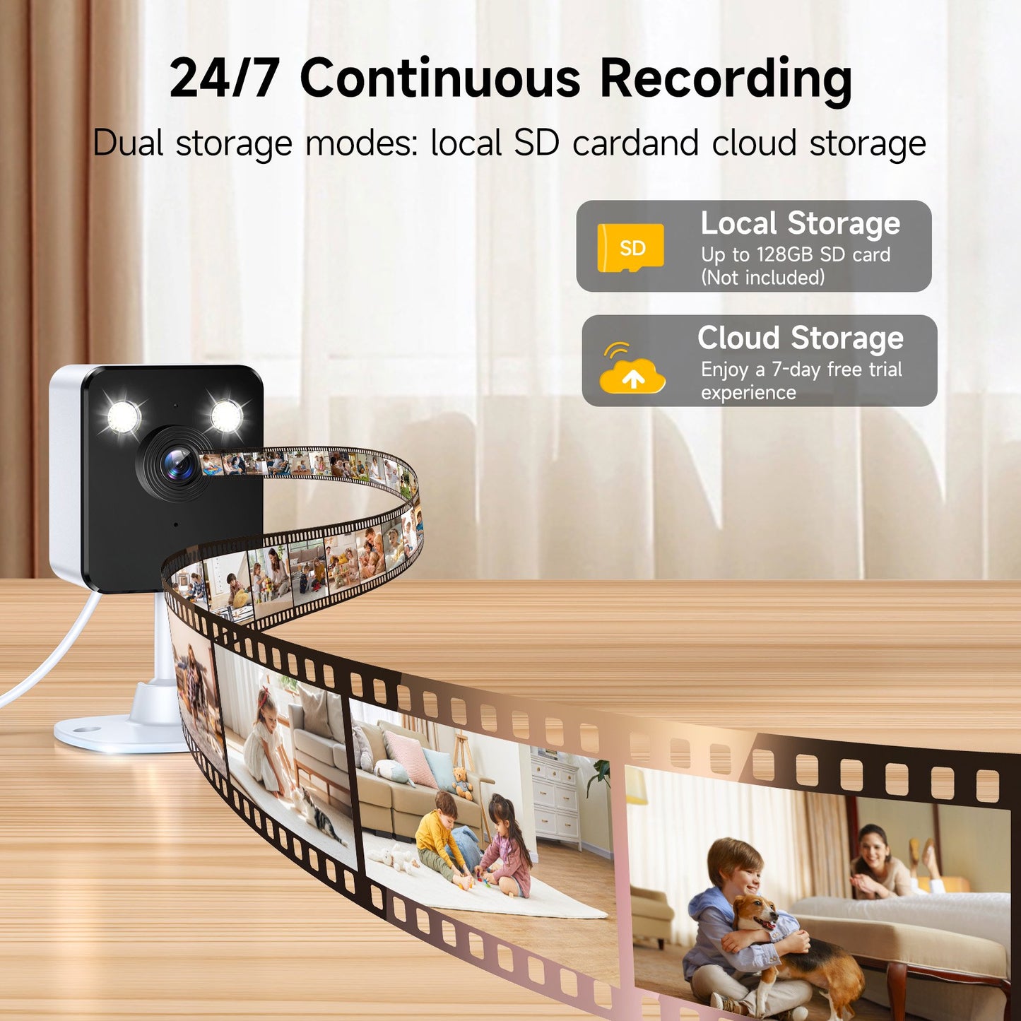 Losei Indoor 1080P HD Smart Security Camera, Motion Activated Spotlight/Siren, Color Night Vision, 2-Way Audio, No WiFi Needed for Pet/Baby/Nanny Surveillance, Works with Alexa