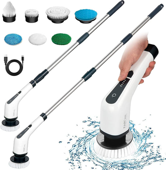 Electric Spin Scrubber, Cordless Bathroom Scrubber Cleaning Brush 2 Speed with Adjustable Handle & Brush Head Angle for Shower Bathroom Tub Tile