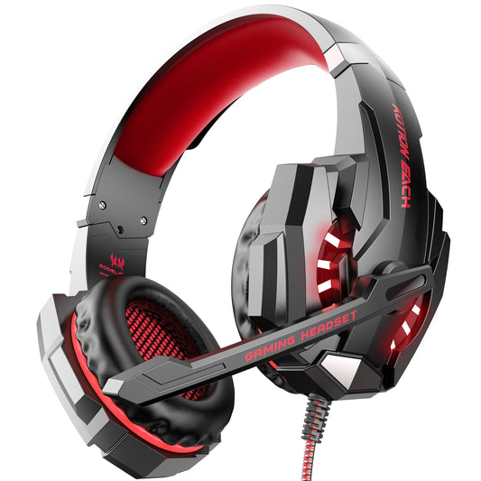 Gaming Headset with Microphone, Compatible with PS4 PS5 Xbox One PC Laptop, Over-Ear Headphones with LED Light, Noise Canceling Mic, 7.1 Stereo Surround Sound,Soft Earmuffs for Nintendo Series X|S