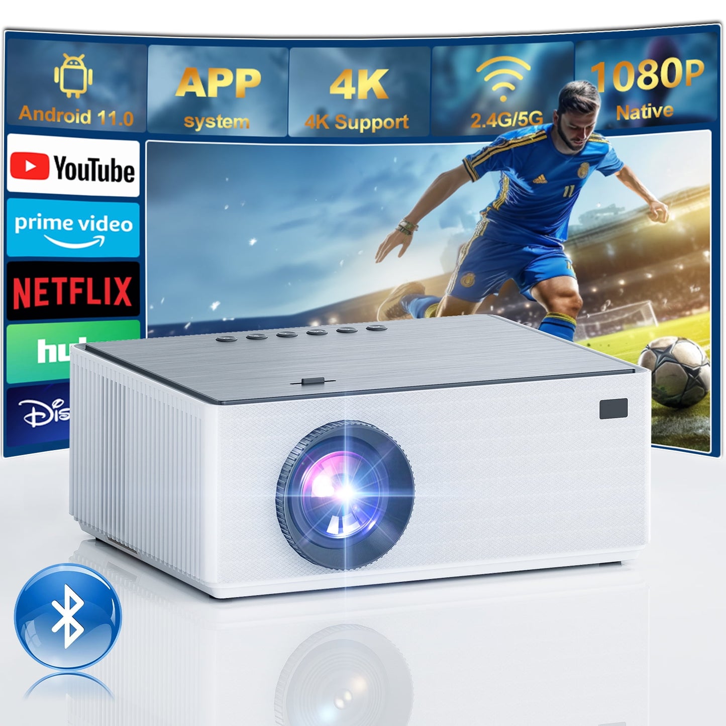 Losei 5G/2.4G WiFi Bluetooth Projector, 16000Lux 4K Support Movie Projector with HiFi Speaker 4P Keystone Correction 300"Display Compatible with TV Stick,Phone,HDMI/USB/TF/AV/AUX