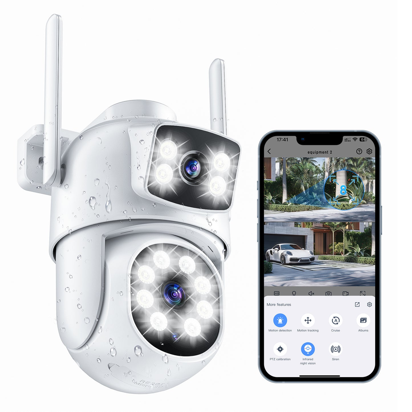 Losei Indoor/Outdoor 4K Smart Security Camera, 2.4G&5G WiFi with Night Vision, Dual-Screen Display, 2-Way Talk, Human Detection, Motion Tracking, Cloud & SD Card Storage,Waterproof