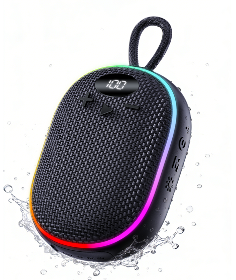 VEAT00L Bluetooth speaker, Wireless Portable Bluetooth Speaker with IPX6 Waterproof, Up to 15H Playtime,12W Powerful Bass,BT5.4,LED Lights,TWS Pairing for Home/Party/Outdoor/Beach,Birthday Gift