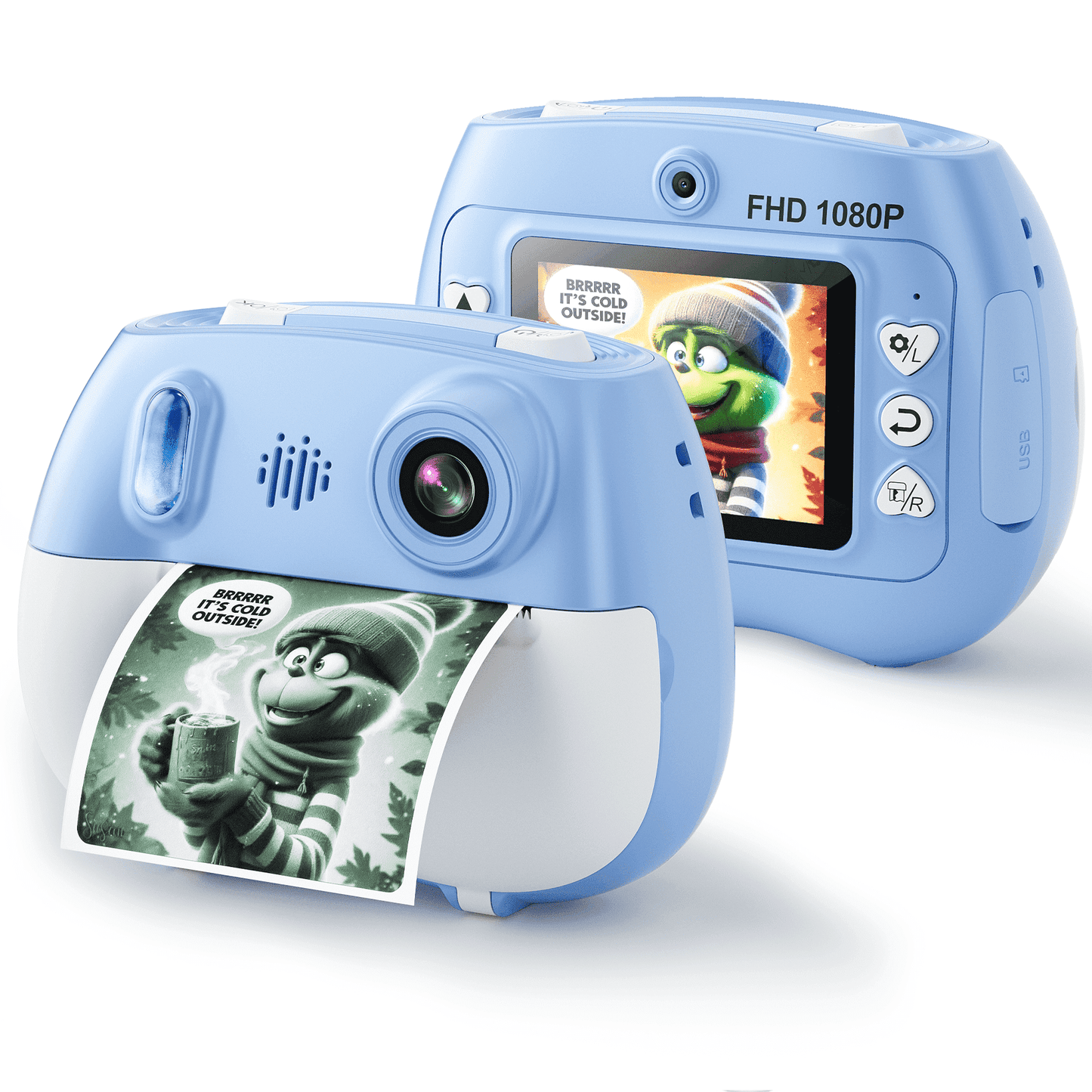 Losei Instant Camera, Front Rear Dual Selfie Kids Camera with 1080P HD Videos,2 Rolls Print Paper & 32G Card, Holiday Birthday Gifts for Kids Age 3-12（Blue）