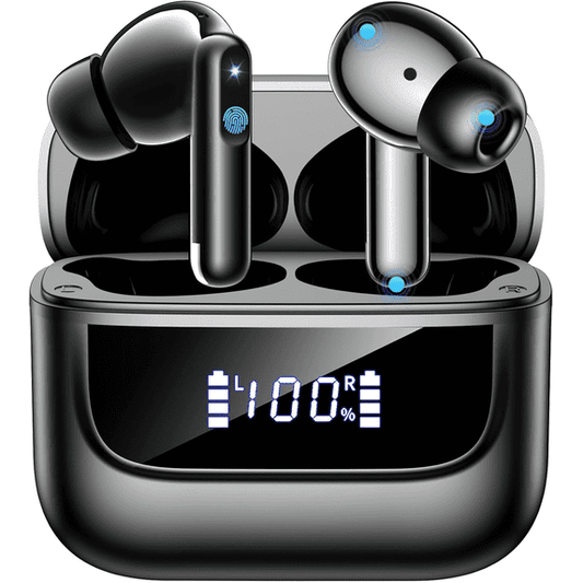 VEAT00L Wireless Earbuds Bluetooth 5.4 Headphones Deep Bass Hi-Fi Stereo Ear Buds in-Ear with 6 Mic ENC Noise Cancelling Clear Call, 48H Playtime Dual LED Display IPX7 Waterproof for Sports, Workout