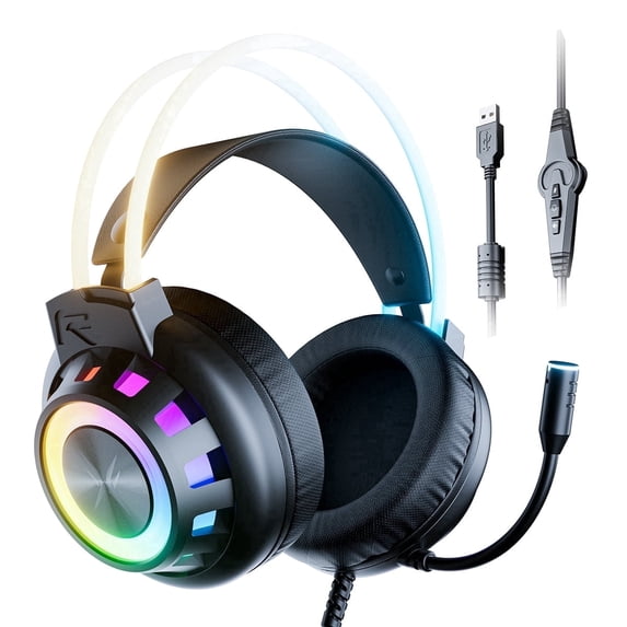 VEATOOL G3 USB Gaming Headset for PC, Computer Headphones with Microphone/Mic Noise Cancelling, 7.1 Surround Sound, RGB Light - Wired Headphones for PS4, PS5 Console, Laptop