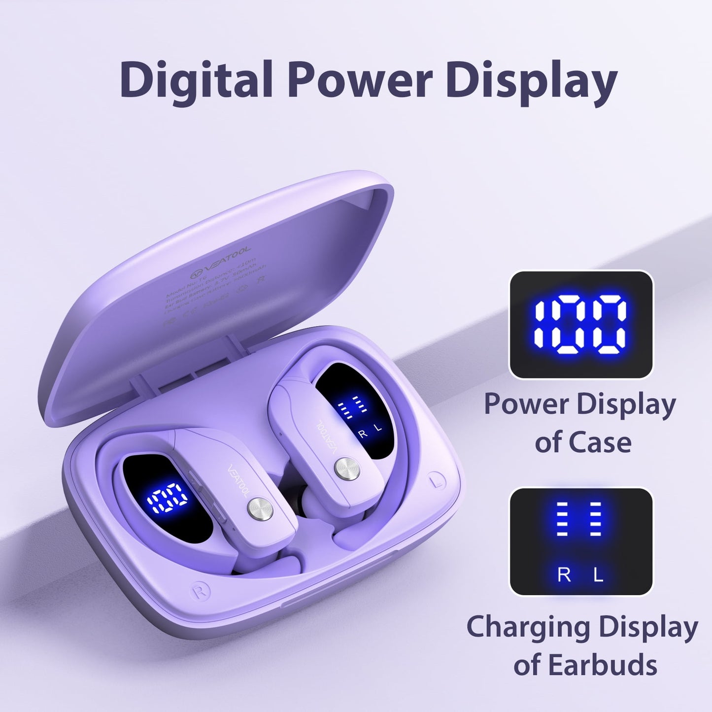 VEAT00L Wireless Earbuds Bluetooth Headphone Sport, Bluetooth 5.4 Earbud, 72Hrs Earphone with Earhook, Noise Cancelling Mic, IP7 Waterproof Headset for Workout/Running