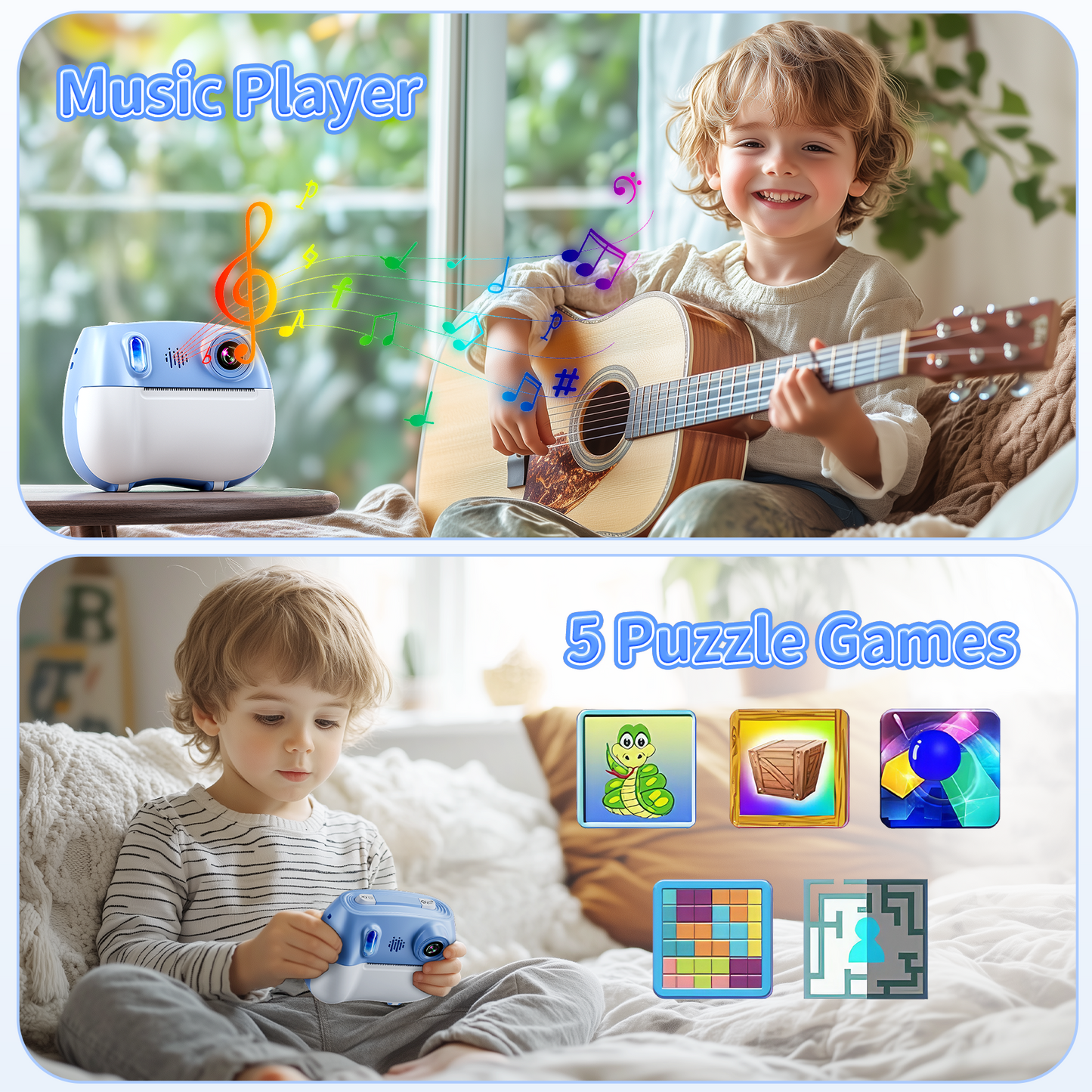 Losei Instant Camera, Front Rear Dual Selfie Kids Camera with 1080P HD Videos,2 Rolls Print Paper & 32G Card, Holiday Birthday Gifts for Kids Age 3-12（Blue）