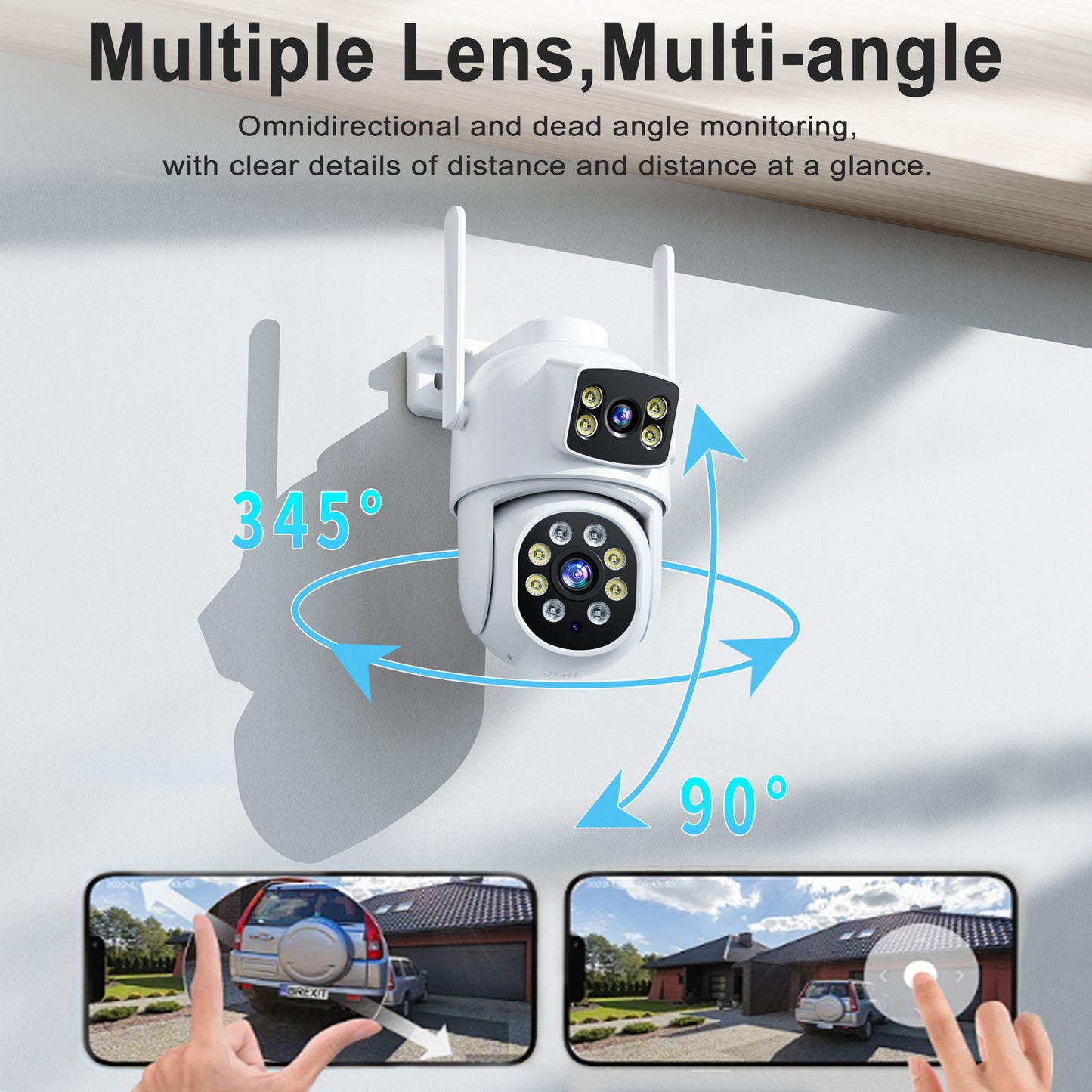 Losei Indoor/Outdoor 4K Smart Security Camera, 2.4G&5G WiFi with Night Vision, Dual-Screen Display, 2-Way Talk, Human Detection, Motion Tracking, Cloud & SD Card Storage,Waterproof