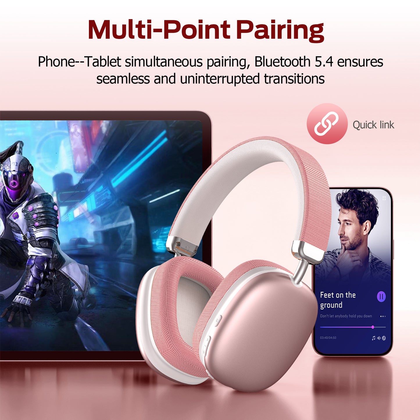 Bluetooth Headphones Over Ear, 65Hrs Playtime Wireless Headphones,Bass Boosted by 90%,Lightweight Headset with Deep Bass, Clear Call with 4 Noise Cancelling Mics,Low Latency for Travel Work Cellphone