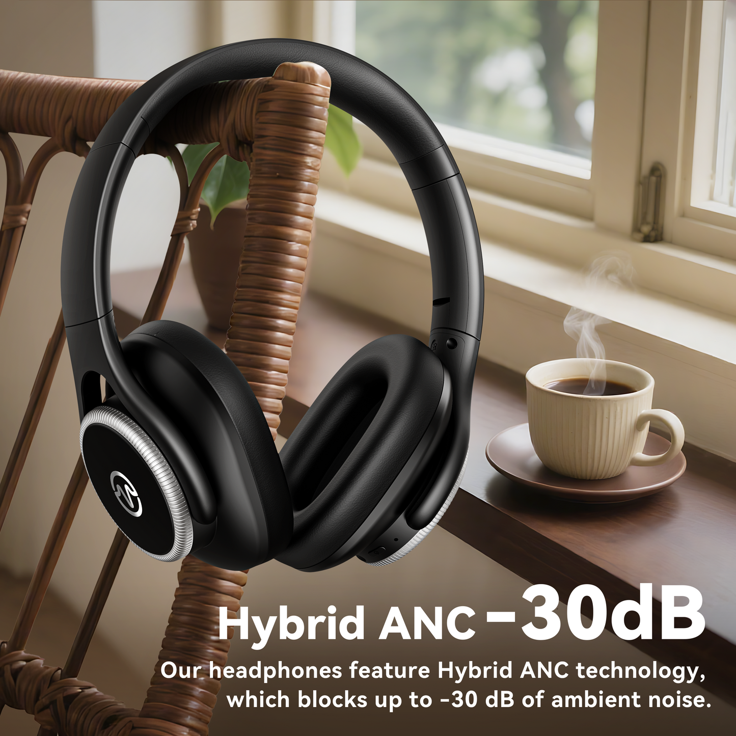 Hybrid Active Noise Cancelling Bluetooth 6.0 Headphones 120H Long Playtime, 6 ENC Mic, Over Ear Headphones Wireless, Hi-Res Audio, Memory Foam Earcup