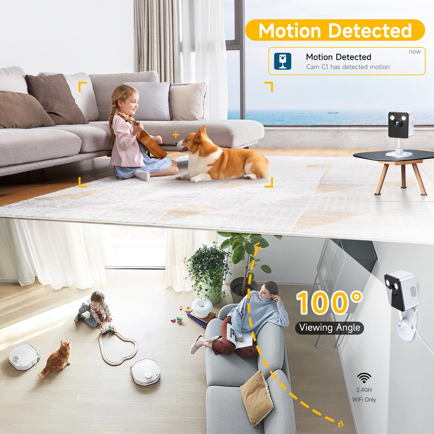 Losei Indoor 1080P HD Smart Security Camera, Motion Activated Spotlight/Siren, Color Night Vision, 2-Way Audio, No WiFi Needed for Pet/Baby/Nanny Surveillance, Works with Alexa