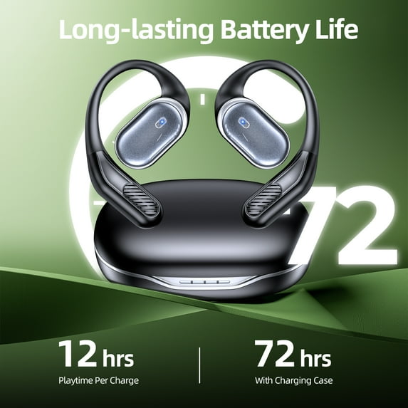 VEATOOL T6 Open Ear Headphones,Bluetooth 6.0 Wireless Earbuds,72H Playtime Stereo Sound Earphones,Air Conduction IPX7 Waterproof Open Ear Earbud with Ear Hooks, Sport Headset for Cycling Workouts
