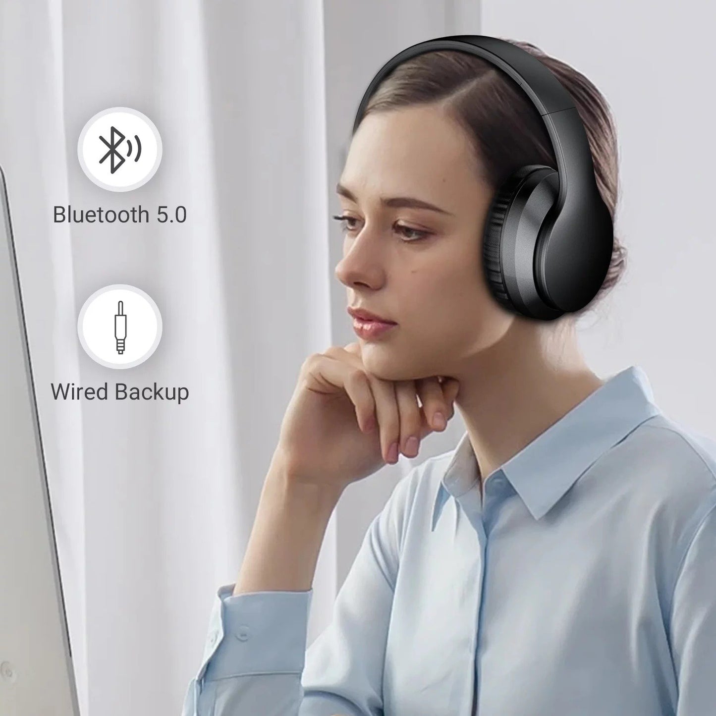 OKEEFE Hybrid Active Noise Cancelling Headphones, Wireless Over Ear Bluetooth Headphones, 16H Playtime, Hi-Res Audio, Deep Bass, Memory Foam Ear Cups, for Travel, Home Office