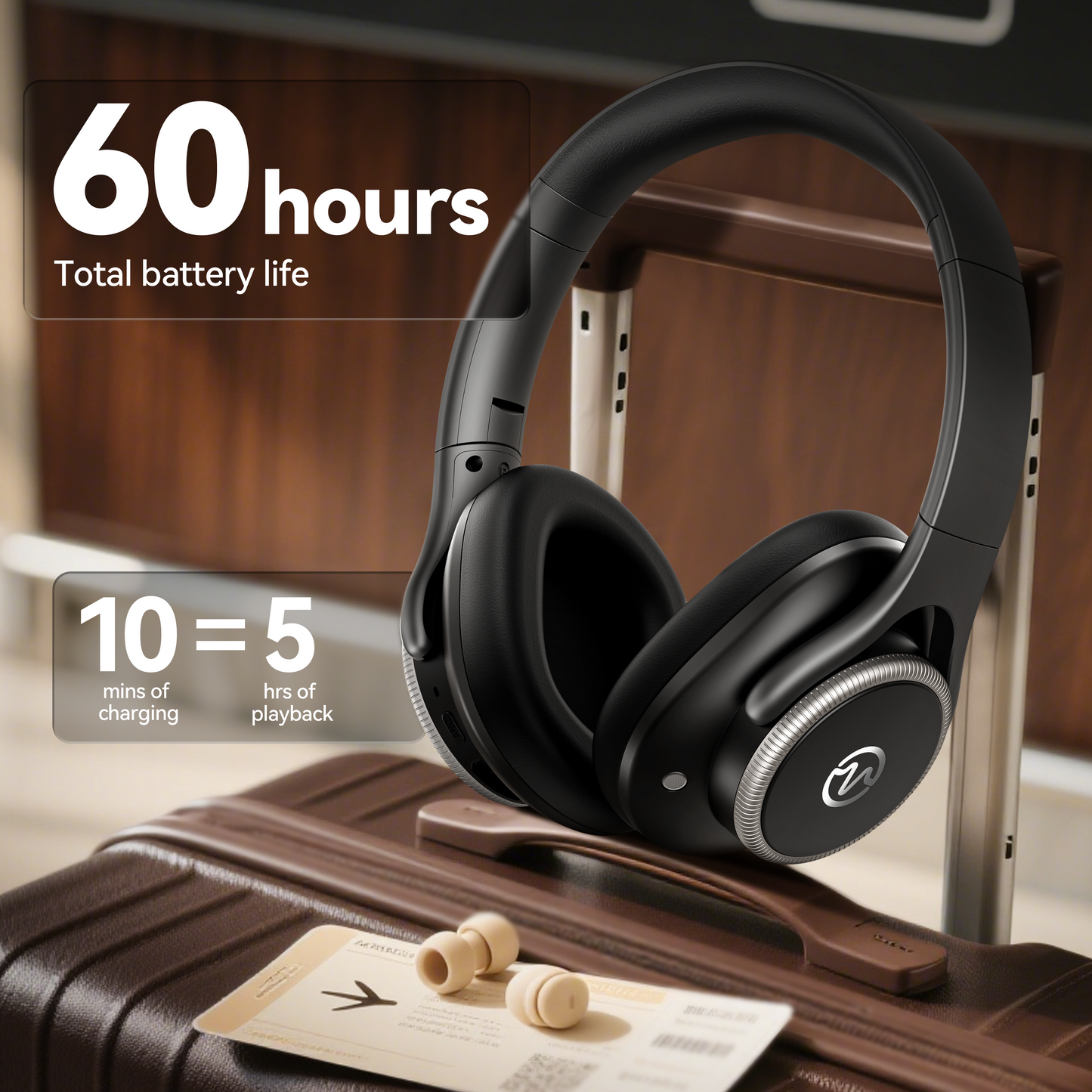 Hybrid Active Noise Cancelling Bluetooth 6.0 Headphones 120H Long Playtime, 6 ENC Mic, Over Ear Headphones Wireless, Hi-Res Audio, Memory Foam Earcup