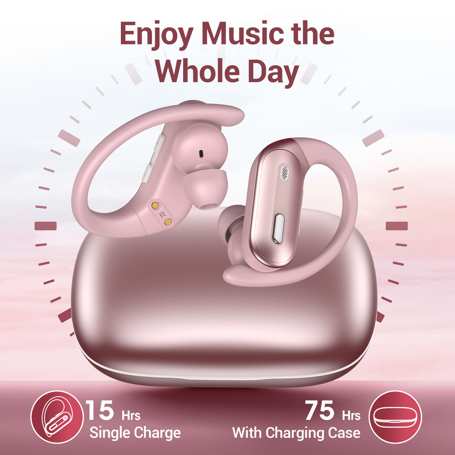 Hybrid Active Noise Cancelling Wireless Ear Buds, 75Hrs Bluetooth 5.3 Headphones IP7 Waterproof for Sport, Running Wireless Earphones with ENC, Deep Bass Over Ear bud with Earhooks for Android, iOS