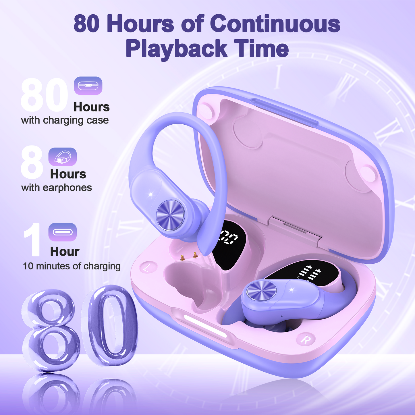 VEAT00L Wireless Earbuds, Bluetooth Headphones,Lightweight Earbuds with Ear Hooks,Bluetooth5.3 Wireless Earphones,88H Playtime, IPX7 Waterproof Running Headphones for Gym