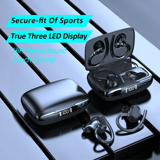 Wireless Earbuds Bluetooth Headphones 48hrs Play Back Sport Earphones with LED Display Over-Ear Buds with Earhooks Built-in Mic Headset for Workout
