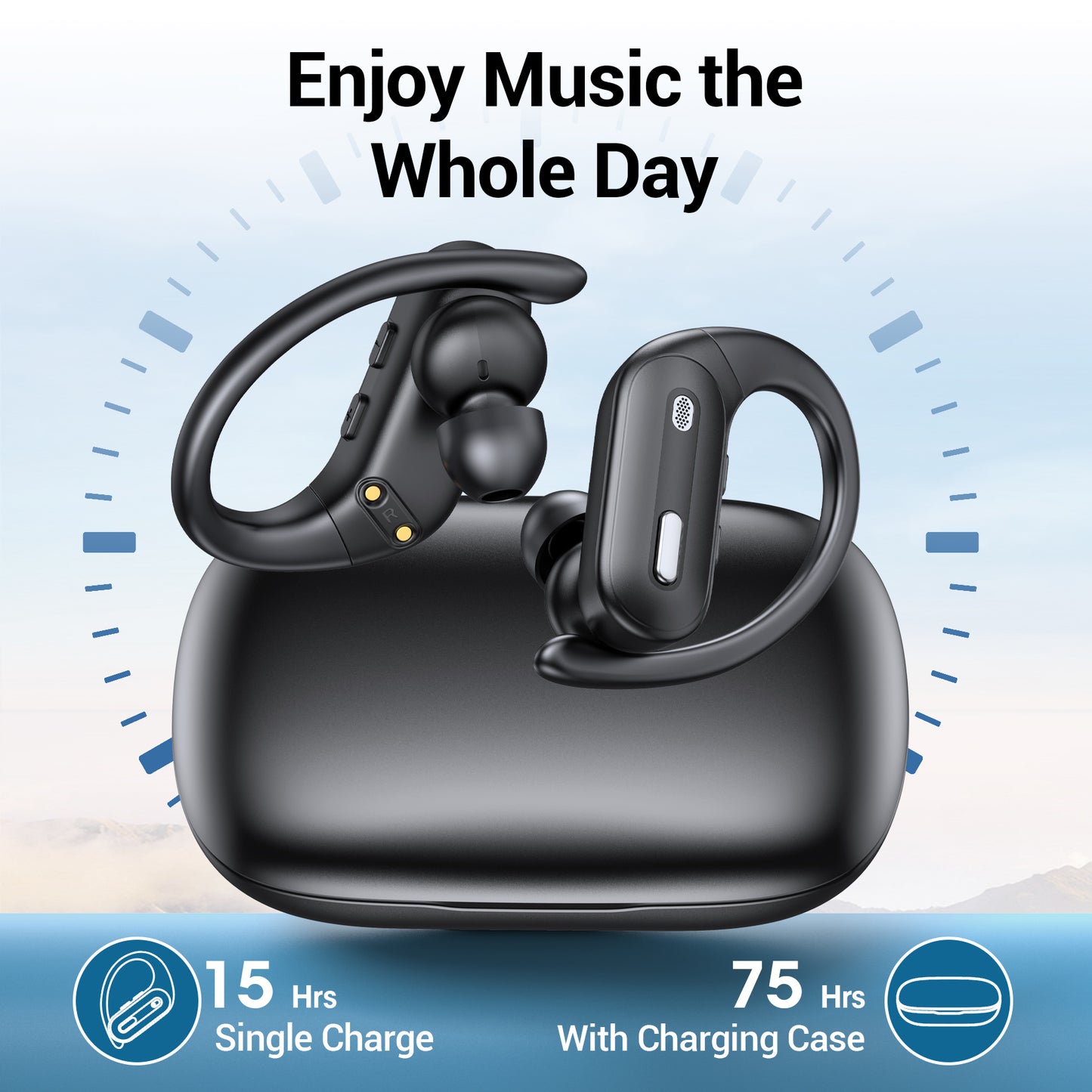 VEAT00L Wireless Earbud, 80Hrs Bluetooth 5.3 Headphones IP7 Waterproof for Sport, Running Wireless Earphones with ENC Noise Cancelling Mics, Deep Bass Over Ear bud with Earhooks for Android, iOS