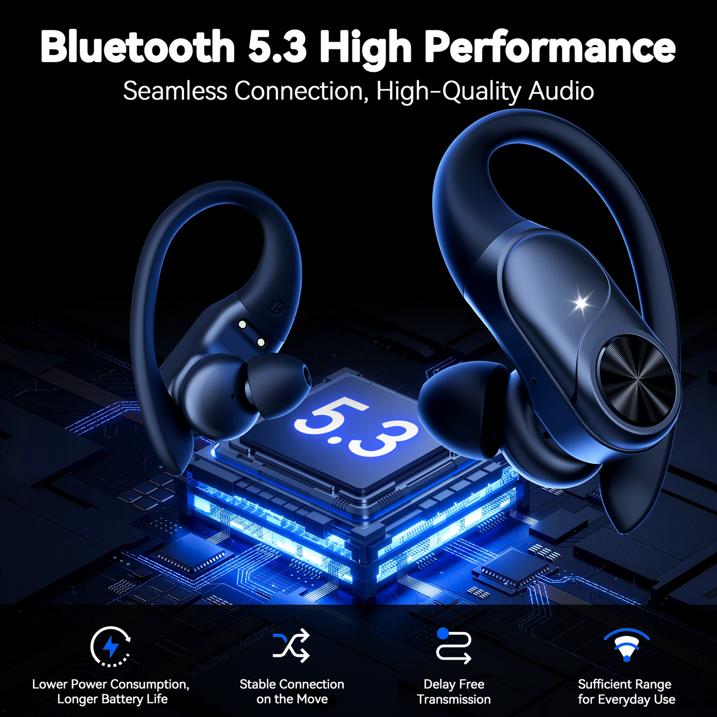 VEAT00L Wireless Earbuds, Bluetooth Headphones,Lightweight Earbuds with Ear Hooks,Bluetooth5.3 Wireless Earphones,88H Playtime, IPX7 Waterproof Running Headphones for Gym