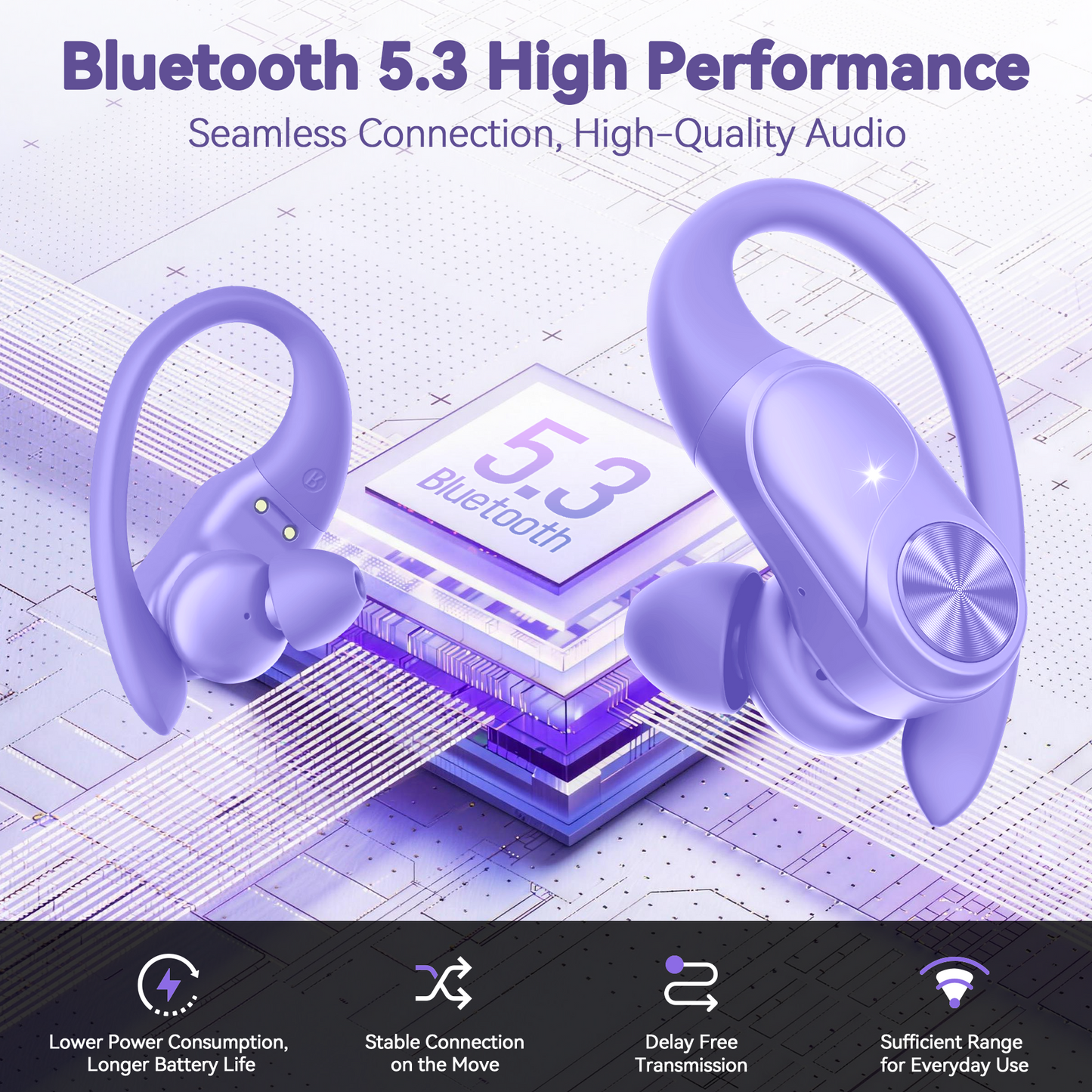 VEAT00L Wireless Earbuds, Bluetooth Headphones,Lightweight Earbuds with Ear Hooks,Bluetooth5.3 Wireless Earphones,88H Playtime, IPX7 Waterproof Running Headphones for Gym
