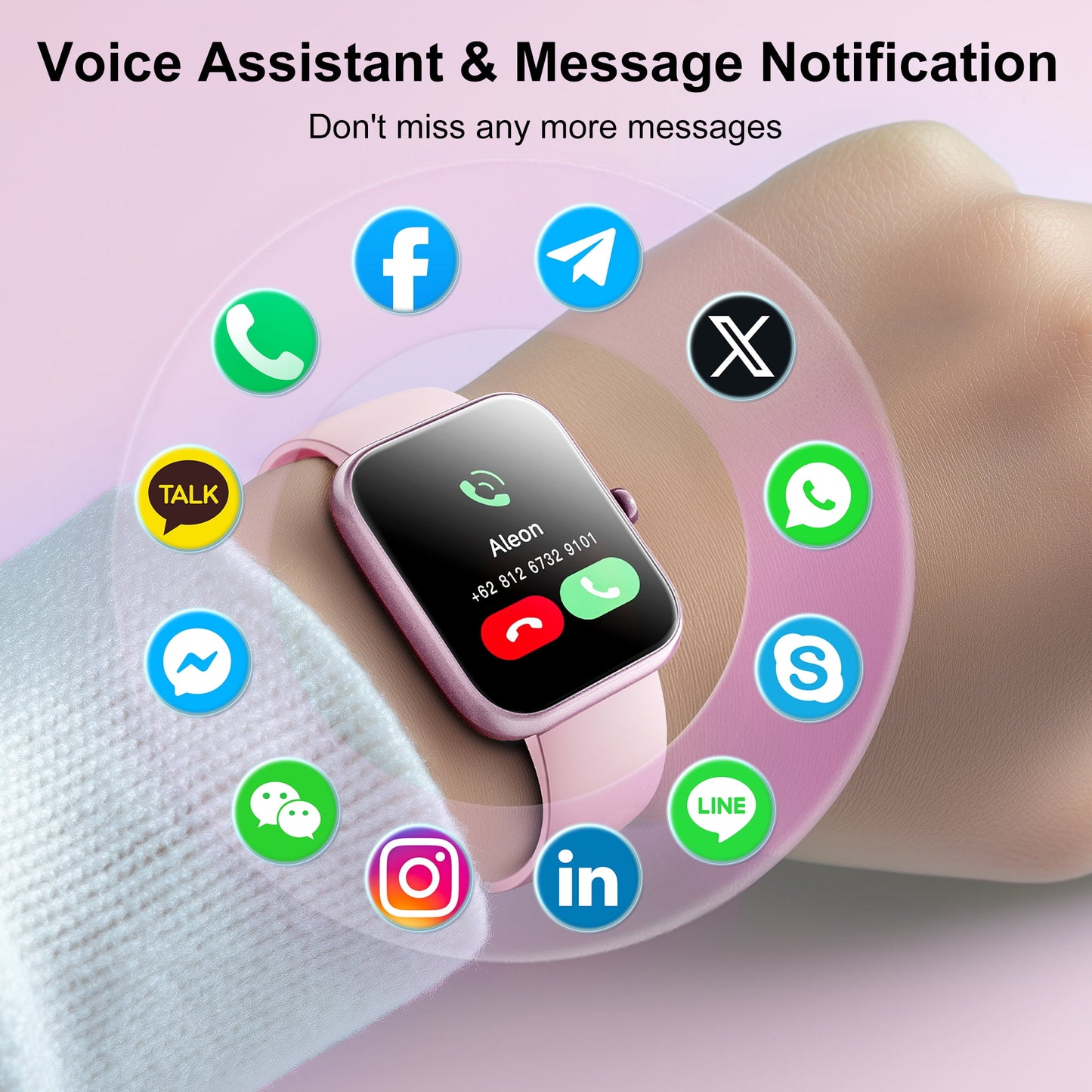 STA Smart Watch, 1.95"HD Smart Watch for Man Women,180 Sport Modes, Fitness Activity Tracker, IP68 Waterproof, Smart Watch for Android iOS （pink）