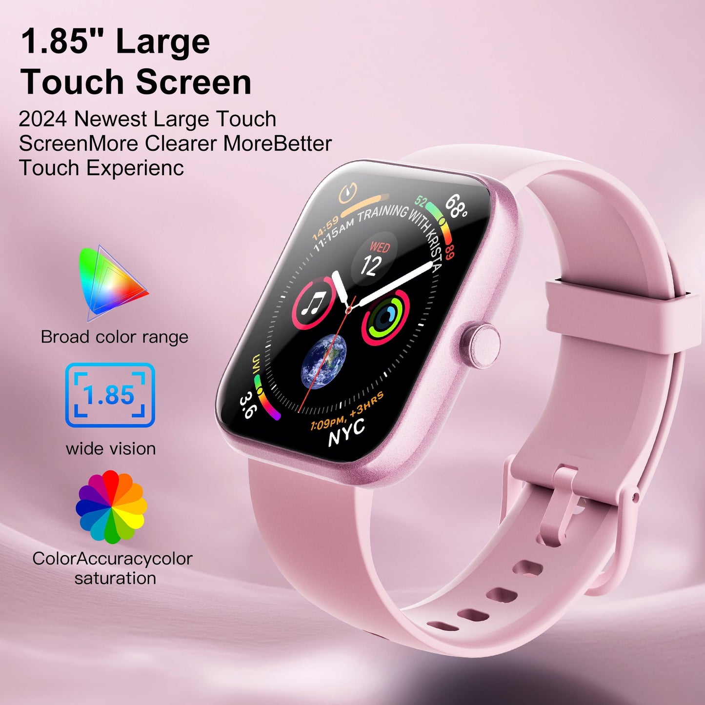 STA Smart Watch, 1.95"HD Smart Watch for Man Women,180 Sport Modes, Fitness Activity Tracker, IP68 Waterproof, Smart Watch for Android iOS （pink）