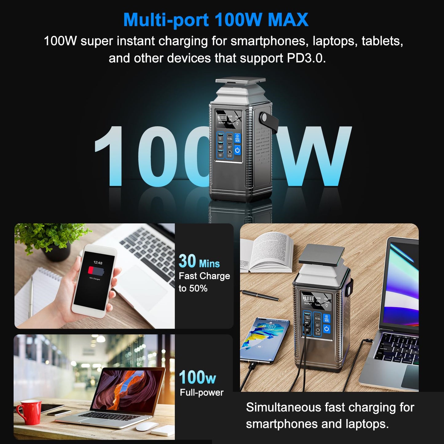 STA Portable Power Station,256Wh 80000mAh Solar Generator,LiFePO4 Battery 1.5 Hour Fast Charging,Power Station for Home Backup Outdoor Emergency RV Van Hunting