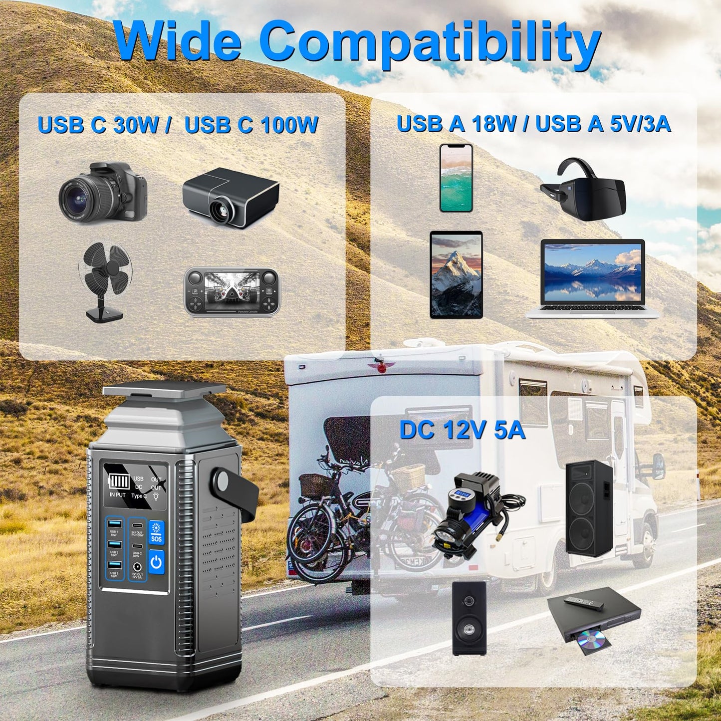 STA Portable Power Station,256Wh 80000mAh Solar Generator,LiFePO4 Battery 1.5 Hour Fast Charging,Power Station for Home Backup Outdoor Emergency RV Van Hunting